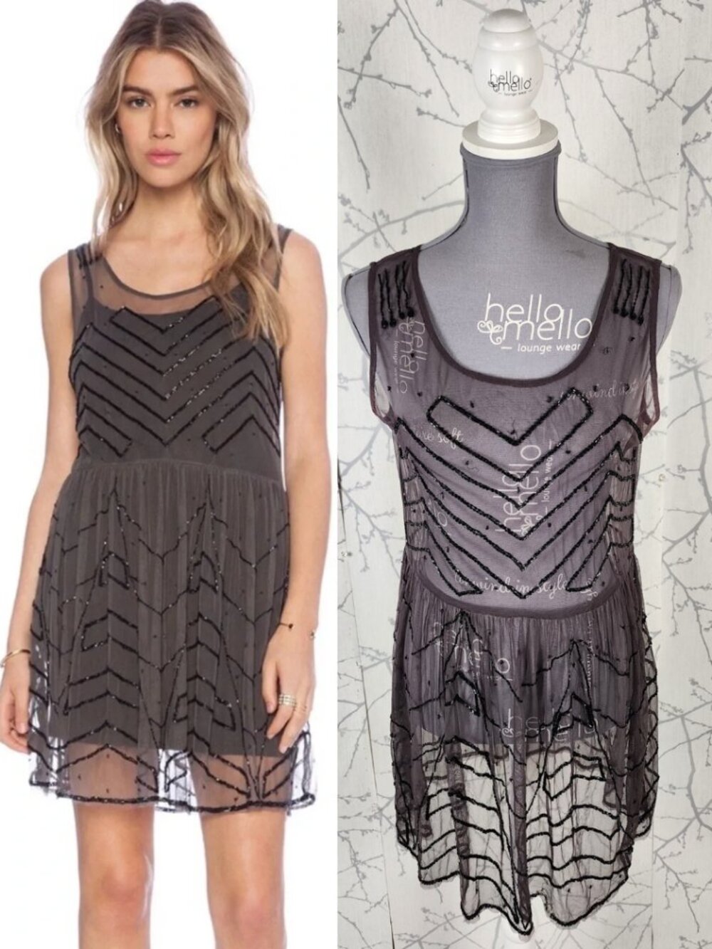 Free People Sheer Mesh Sequin Round Neck A-Line Dress
